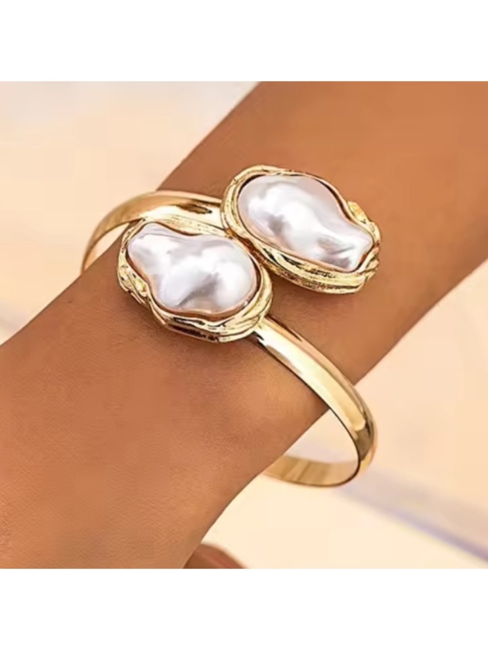 Gold Pearl-Top Cuff Bracelet adjustable